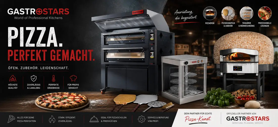 Pizza, perfekt gemacht. Pizzaöfen, Pizzaschaufeln, Teiggärschränke und Wärmeschränke für Profis.