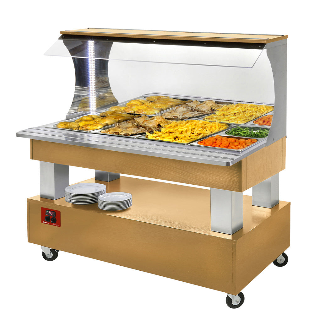 Diamond Bain Marie, warmes Wand-Buffet, 4x1/1-150 (Helle Eiche Holz)