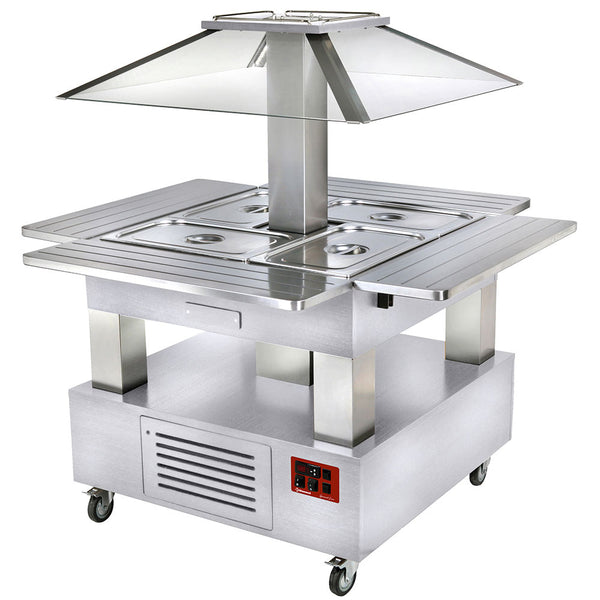 Diamond Warmes Bain Marie Insel-Buffet, 4x1/1-150 (weißes Holz)