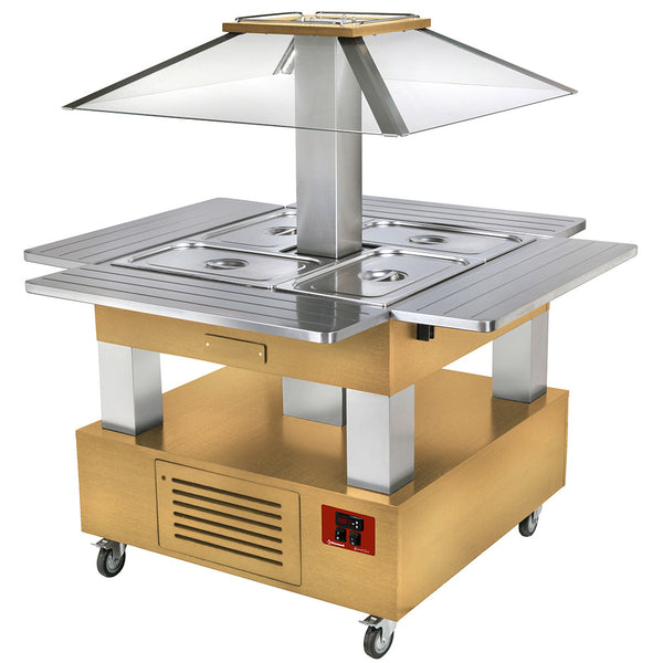 Diamond Warmes Bain Marie Insel-Buffet, 4x1/1-150 helles Holz