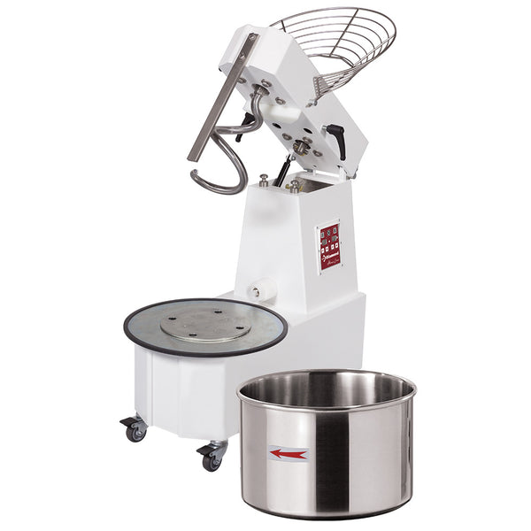 Diamond Spiralmischer 53 Liter neigbarer Kopf, abnehmbarer Behälter, 2 Geschwindigkeiten, - Automatisch, digital, auf Rädern