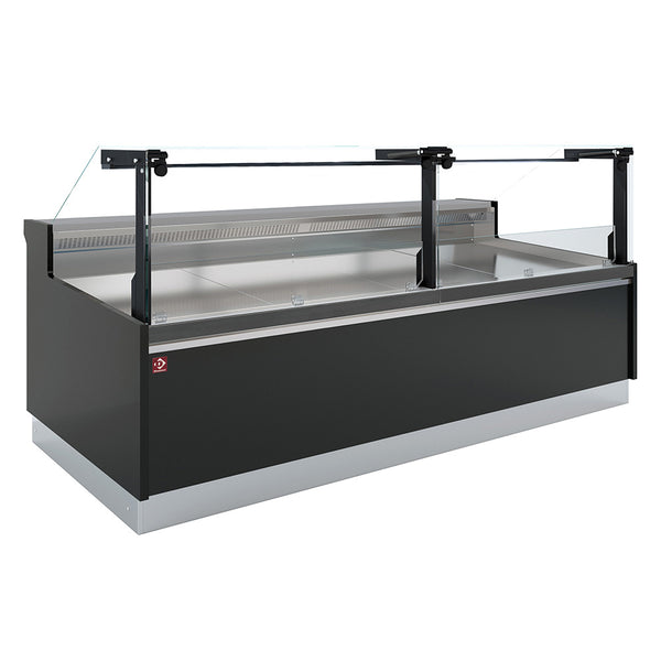 Diamond Belüftete Verkaufstheke, mit Vorratsbehälter, vertikale Glasplatte 90° mit Kolbenlift - FULL BLACK