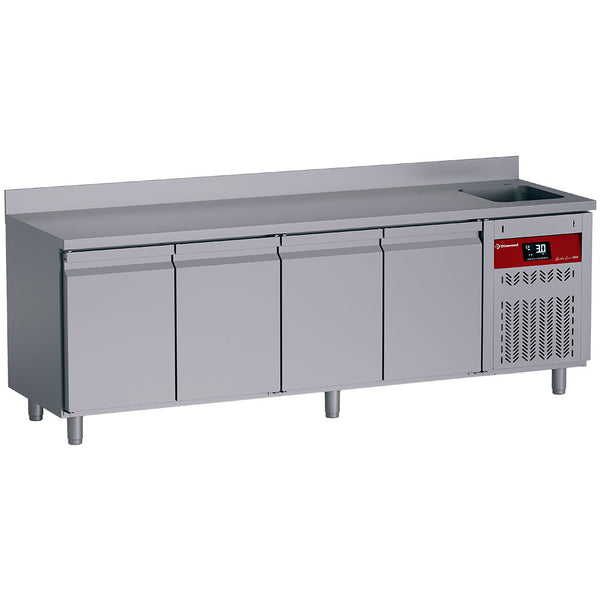 Diamond Umluft- Kühltisch "für die Wand", 4 Türen GN 1/1,  550 Lit. mit Spüle