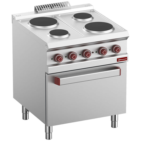 Diamond Elektro Plattenherd mit 4 runden Platten auf elekt. Backofen GN 2/1 und elekt. Grill