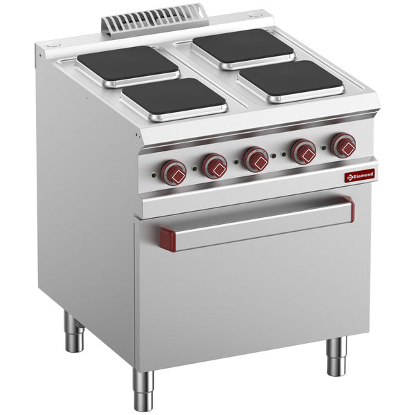 Diamond Elektro Plattenherd mit 4 Squadrat Platten auf Elek. Backofen GN 2/1 und Grill
