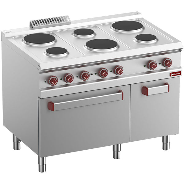 Diamond Elektro Plattenherd mit 6 runde Platten mit Elektrobackofen GN 2/1 und Elektrogrill, neutral Unterbau GN 1/1