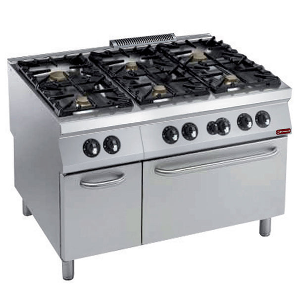 Diamond Gasherd 6 Brenner (Power) + auf Gasbackofen GN2/1, neutraler Unterbau