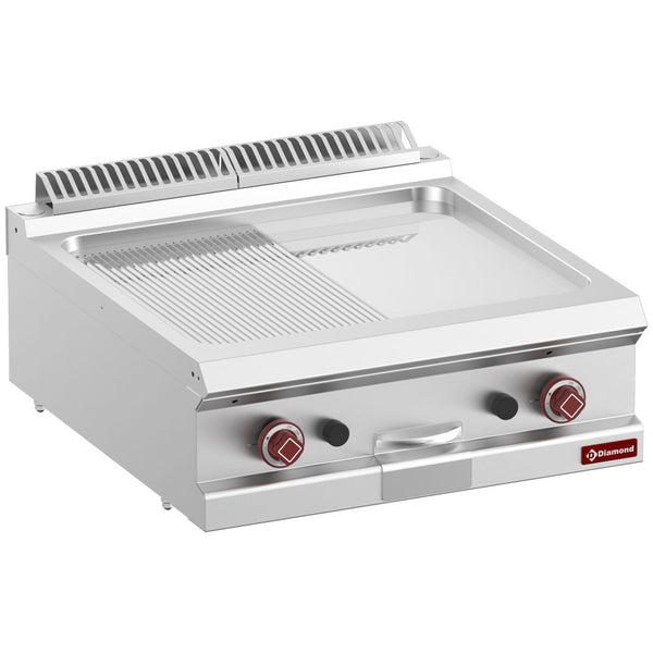Diamond Gas-Grillplatte 1/2 glatt, 1/2 gerillt,  hartverchromt, Mod. 1/1-Top-