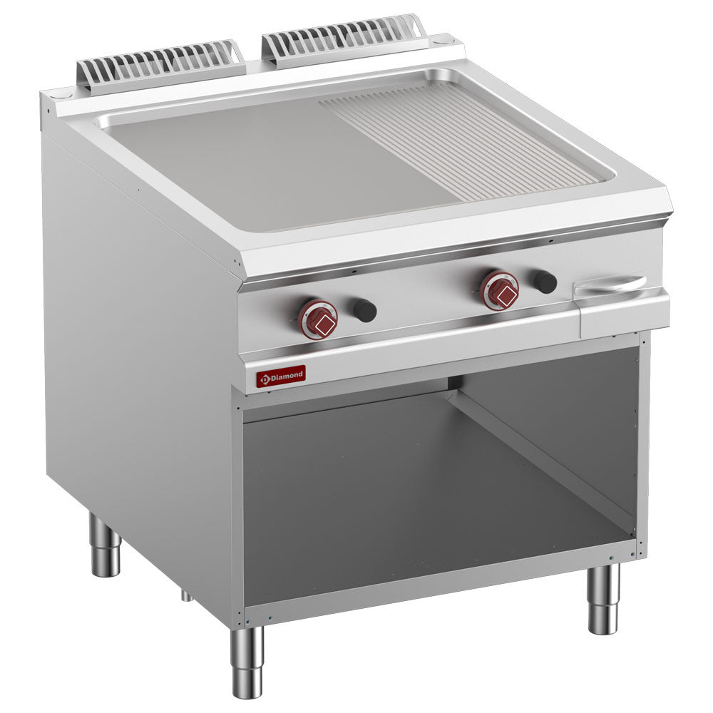 Diamond Gas-Grillplatte 2/3 glatt & 1/3 gerillt, Gasmodul 1/1, offener Unterbau