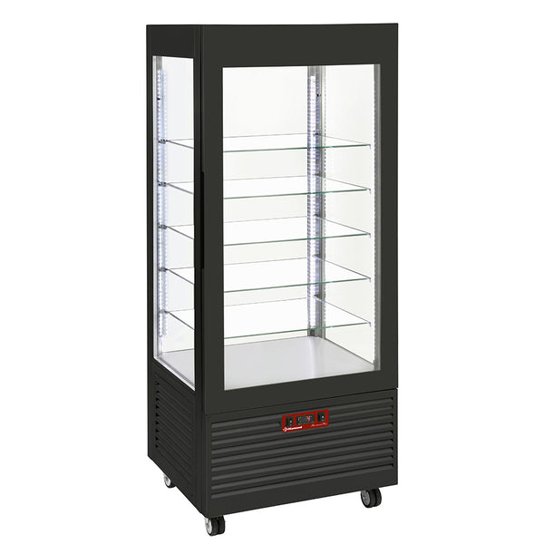 Diamond Vitrine 4 Seiten  T° positiv, 5 Regale aus Glas, belüftet, 480 Lit., SCHWARZ
