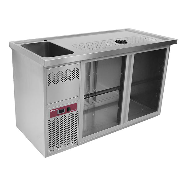 Diamond Theke mit 2 Fächern, Abtropfbrett + Gitter, 1 Spüle links.
