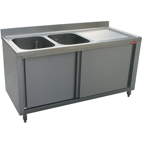 Diamond Spültisch 2 Becken 400x500x275, Ablauffläche rechts, auf Schrank mit 2 Schiebetüren