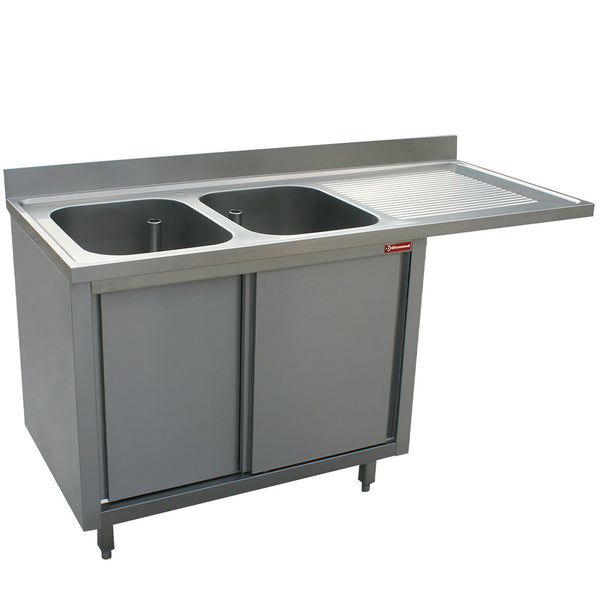 Diamond Spüle 2 Becken 500x500x325, ABlauf rechts, mit 2 Schiebtüren und Platz für Spülmaschine