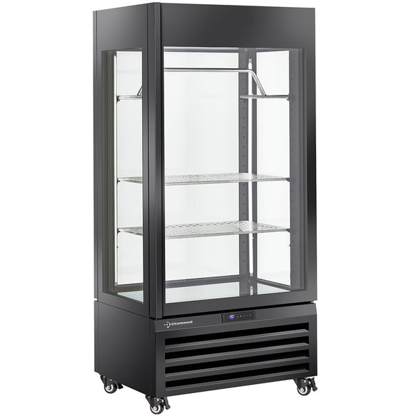 Diamond Vollverglaste Vitrine" 600 l, 2 Regale & Fleischstange, belüftet - MEAT - SCHWARZ