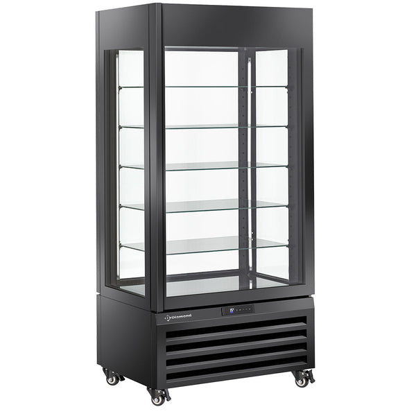 Diamond Vollverglaste Vitrine" 600 l, 5 Glasböden, belüftet - CHOCOLATE - SCHWARZ
