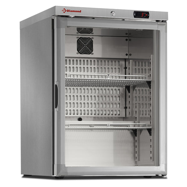 Diamond Kühlschrank, Glastür, belüftet, 150 Liter. aus Edelstahl
