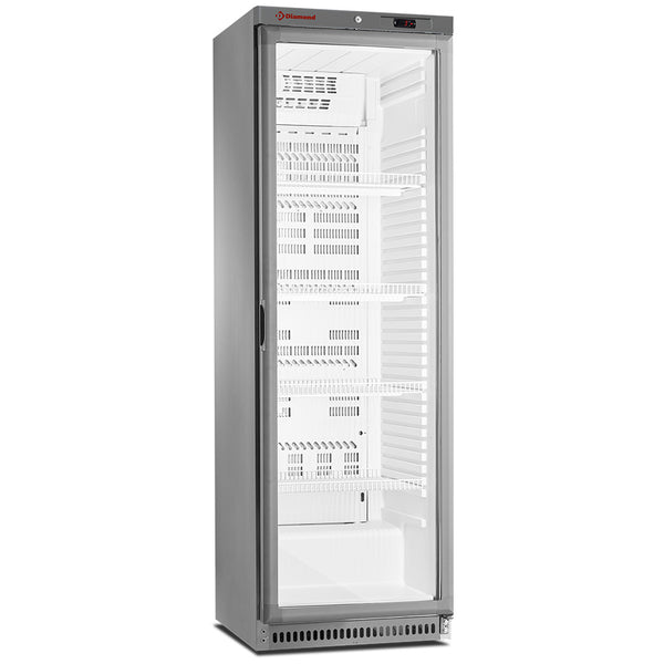 Diamond Kühlschrank, Glastür, belüftet, 400 Liter. aus Edelstahl