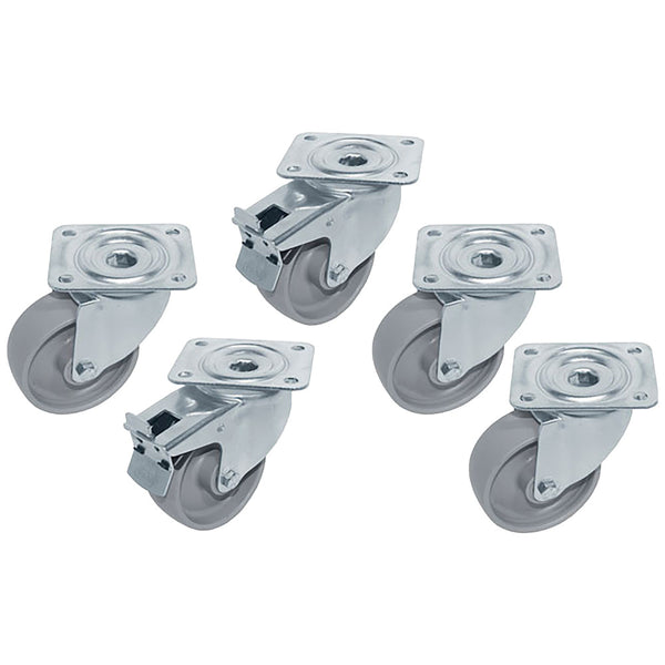 Diamond Set 5 Edelstahlrädern, schwenkend, 2x Bremsen
