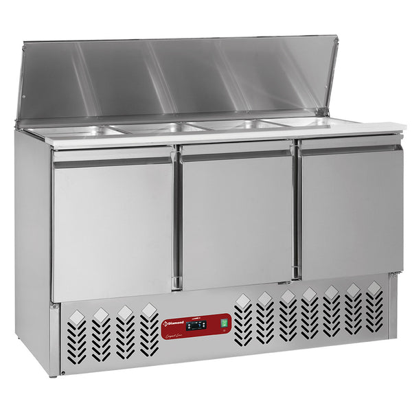 Diamond Saladette mit Deckel, 4xGN1/1-150 mm + Reserve 3 Türen.GN 1/1, 380 Lit