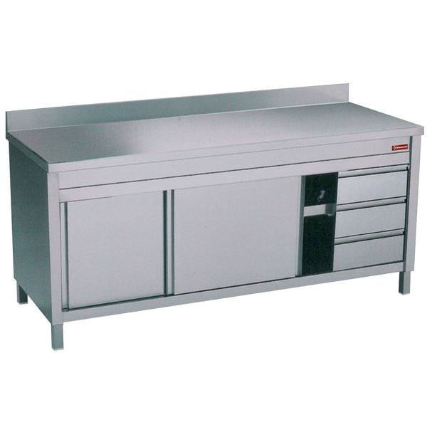 Diamond table on cupboard slid. doors+ 3 draw. edge