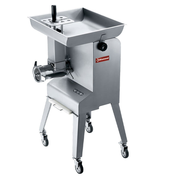 Diamond Edelstahl Fleischwolf N° 32, Ø 6  mm, 600 kg/Std, mit Stand mit Rad