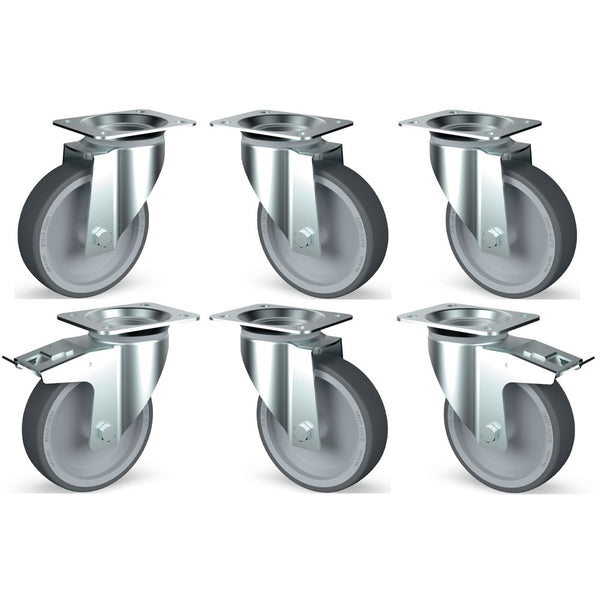 Diamond Kit 6 Lenkrollen aus Edelstahl, 2x mit Bremse