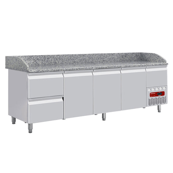 Diamond Kühltisch 3 Türen 600x400, 2 neutrale Schubladen (8x Behälter  600x400) + Schubladen für Utensilien