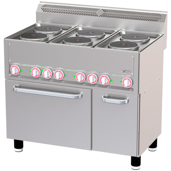 DIVERSO Herd mit 6 Elektrokochplatten auf Konvektionsofen GN1/1 und neutralem Schrank