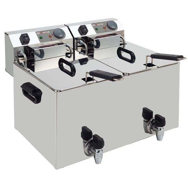 Diverso Elektro-Tischfriteuse 2x 10 Liter + Ablasshahn
