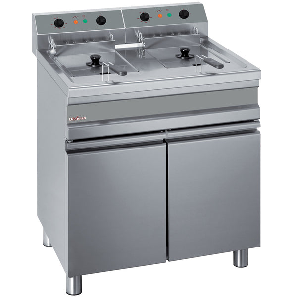 Diverso Elektro-Friteuse, 2 Becken für 2x 14 Liter mit Unterschrank