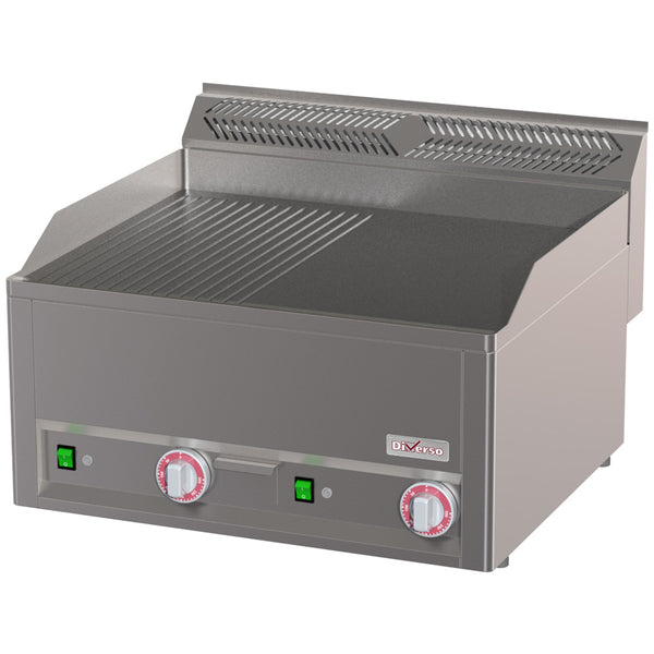 Diverso Doppelte elektrische Kochplatte, 1/2 geriffelt 1/2 glatt -Top-