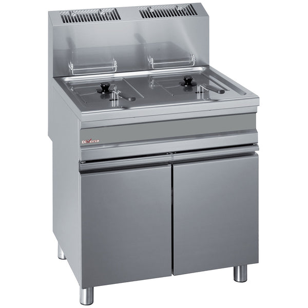 Diverso Gas-Fritteuse, 2 Becken je 15 Liter mit Unterschrank