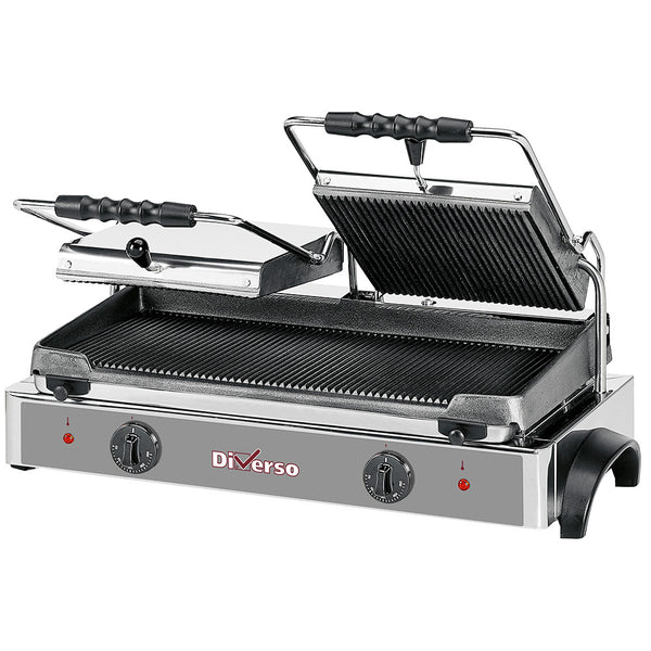 Diverso Elektro Kontaktgrill Panini DOPPELT, gerillte Platte
