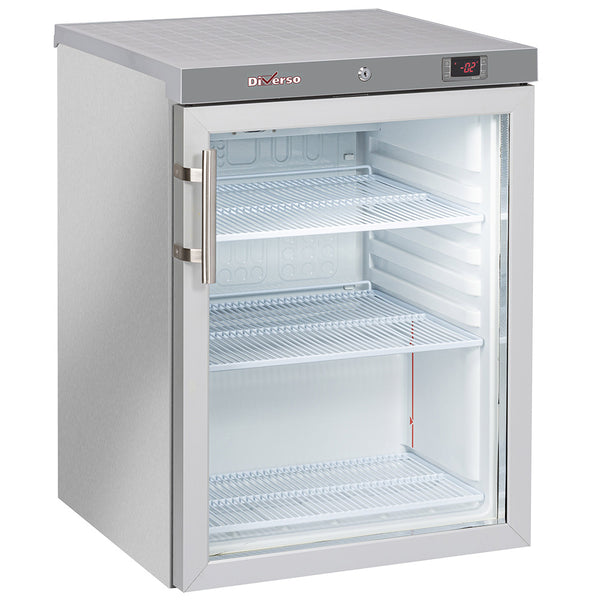 Diverso Kühlschrank, Glastür, belüftet, 200 Liter. aus Edelstahl