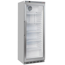 Diverso Kühlschrank, Glastür, belüftet, 400 Liter. aus Edelstahl