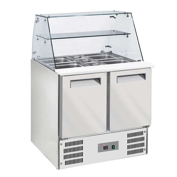 Diverso Saladette mit gewölbter Glasscheibe, 2x GN1/1+3x GN 1/6-150 mm + Reserve 2 Türen,GN 1/1