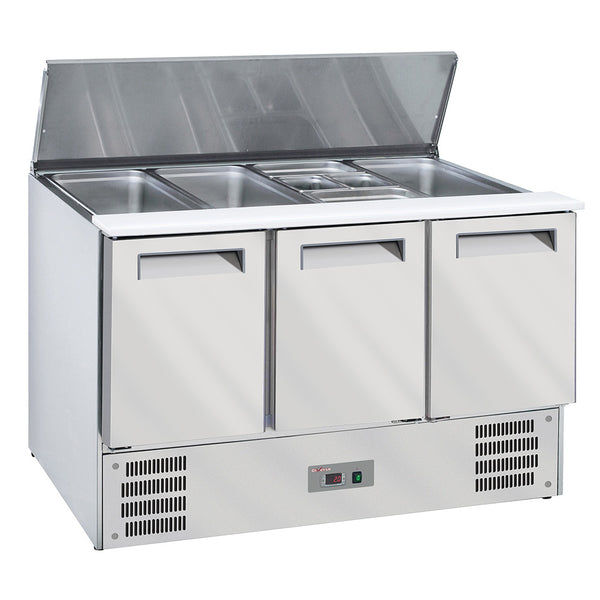 Saladette mit Deckel, 4xGN1/1-150 mm + Reserve 3 Türen.GN 1/1