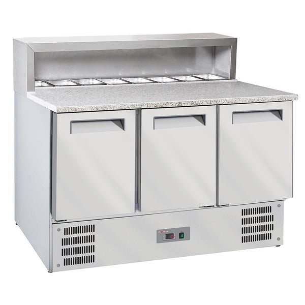 Diverso 3-türiger Kühlungstisch für Pizzen GN1/1, gekühlte Struktur 8x GN1/6-150 mm