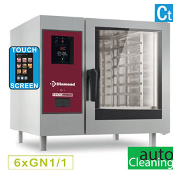 Diamond Gas Kombidämpfer "TOUCH" mit direkter Dampfzufuhr und Konfektionsöfen, 6x GN 1/1+Cleaning