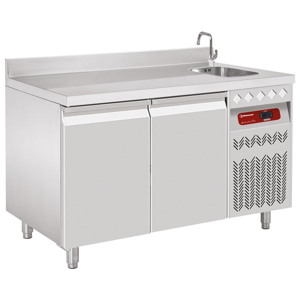 Diamond Umluft- Kühltisch "für die Wand", 2 Türen GN 1/1, 260 Lit. mit Spülbecken