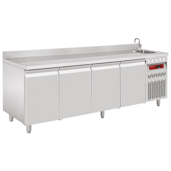 Diamond Umluft- Kühltisch "für die Wand", 4 Türen GN 1/1,  550 Lit. mit Spüle