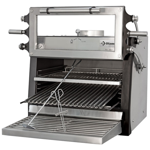 Diamond Holzkohleofen-BBQ, GN 1/1 (60 Kg/h)- Anhebbar Tür/Edelstahl