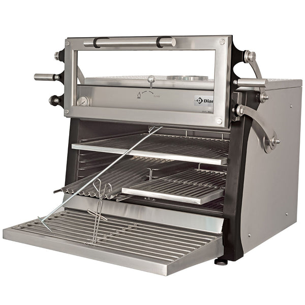 Diamond Holzkohleofen-BBQ, GN 1/1 + GN2/4 (75 Kg/h)- Anhebbar Tür/Edelstahl