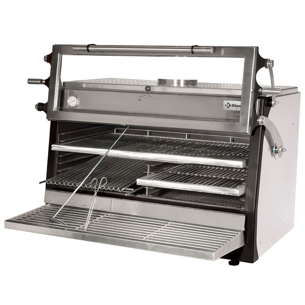 Diamond Holzkohleofen-BBQ, GN 2/1 + GN1/1 (120 Kg/h)- Anhebbar Tür/Edelstahl