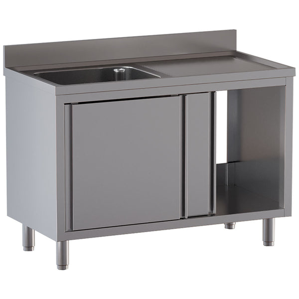 Diamond Spültisch mit 1 Becken 600×500×300, Abtropffläche rechts, auf Unterschrank mit 2 Schiebetüren