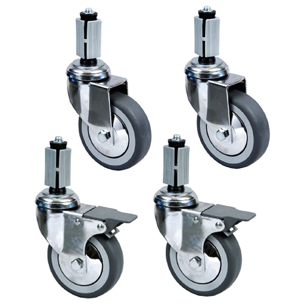 Diamond Kit mit 4 verchromten Rädern Ø 100 (2 mit Bremsen) für Tische