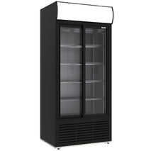 Diverso Getränkevitrine positiv, belüftet, 783 Liter, 2 Schiebetüren, mit beleuchtetem Gestell, SCHWARZ