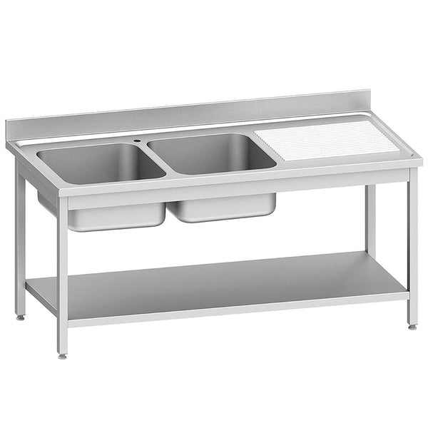 Diverso Edelstahl Spültisch ECO 2 Becken und rechtem Abtropffläche, mit unteres Regal