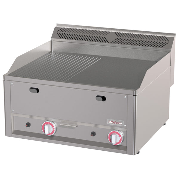 DIVERSO Doppelte Gas-Kochplatte, 1/2 glatt 1/2 geriffelt -Top-