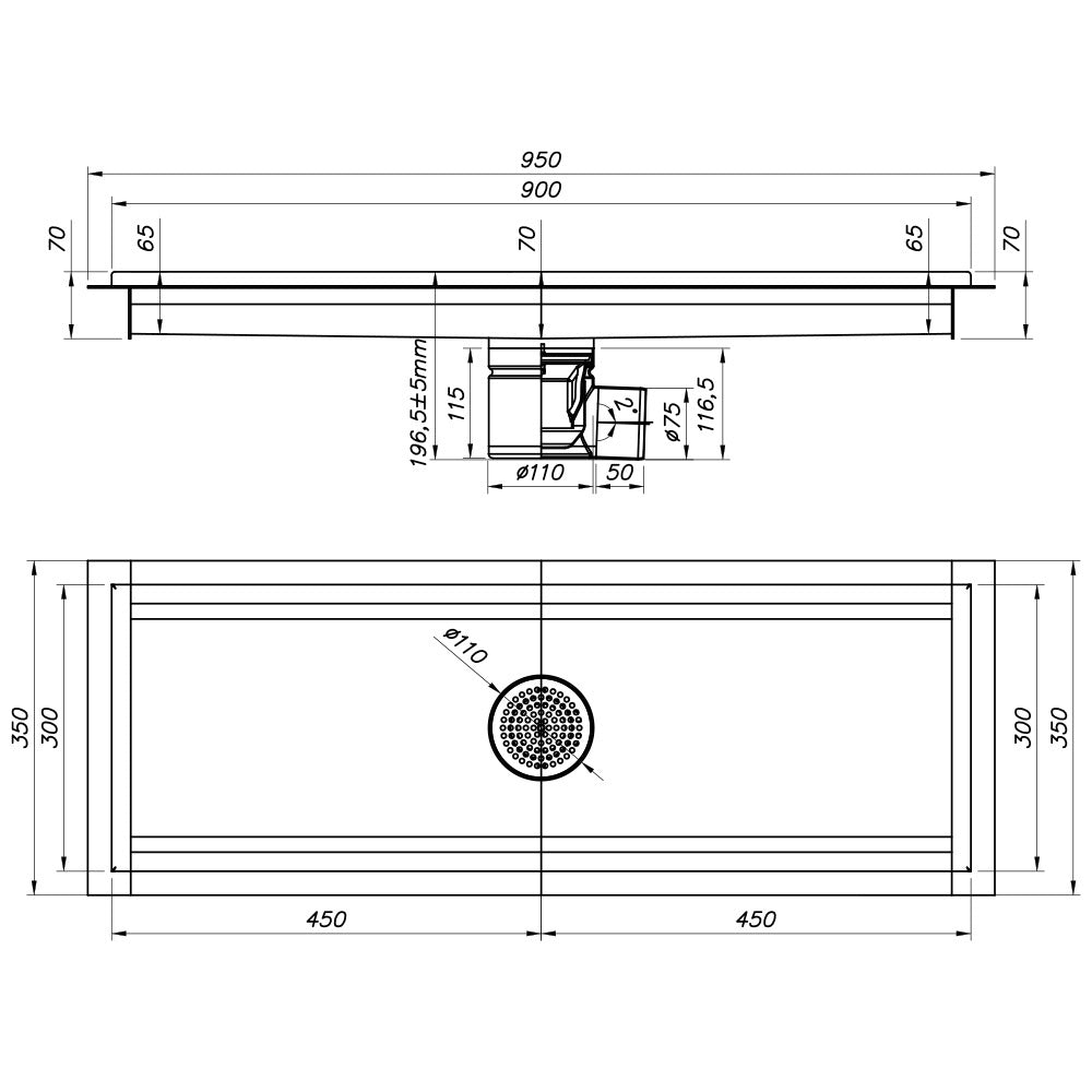 Bodenrinne aus Edelstahl 900x300, horizontalem Ausgang – Bild 4